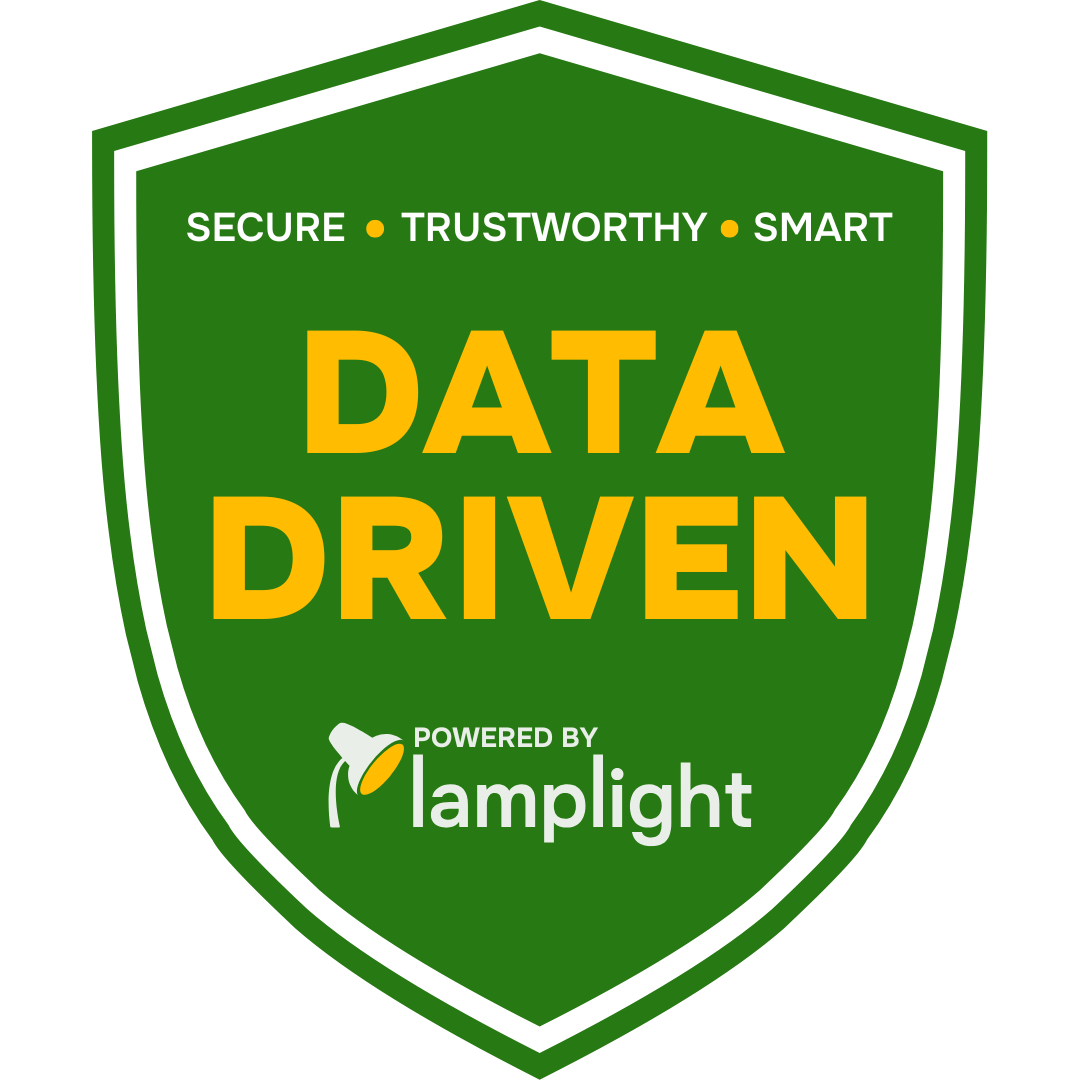 A badge showing this is a Data Driven Organisation, powered by Lamplight